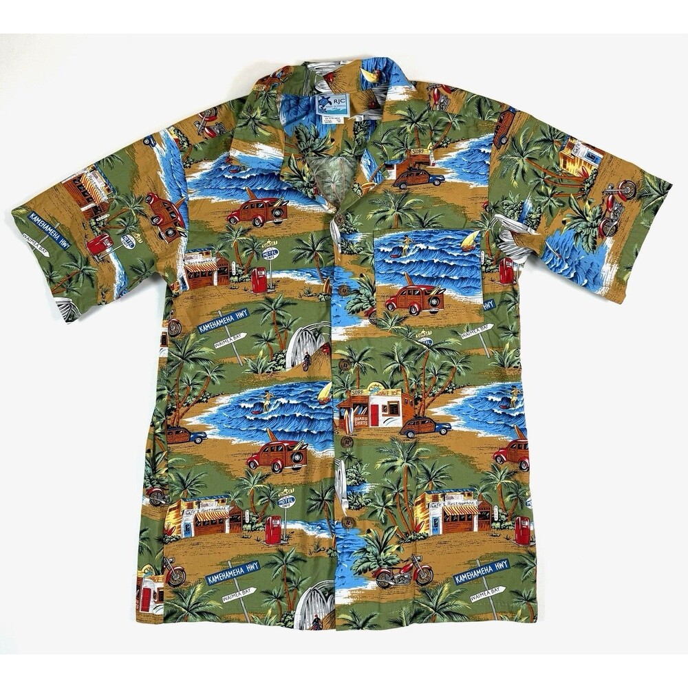 RJC Made In Hawaii Kids Hawaiian Shirt Size 14 Surf Print Tropical